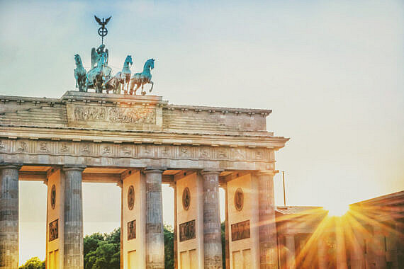 Brandenburger Tor with Quadriga in Berlin at sunset